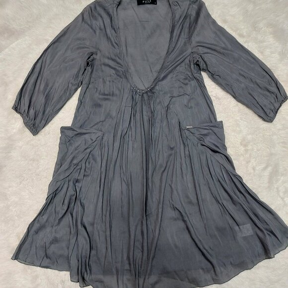 Pulz Jeans Women’s Gray Silk Blend 3/4 Sleeves Blouse Tunic Dress Size S - Picture 2 of 10